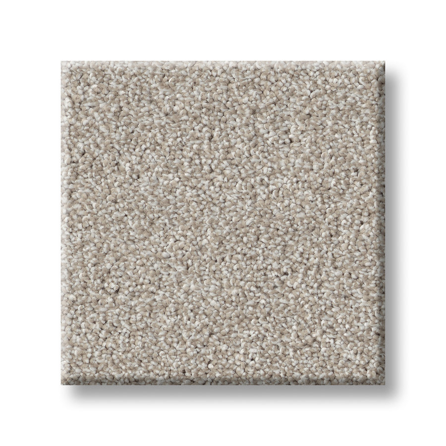 A square sample of Vivid Touch I Pet Friendly Carpet in light beige with a soft, dense textured pile, shown on a white background—luxury, durable, and pet-friendly for everyday comfort.
