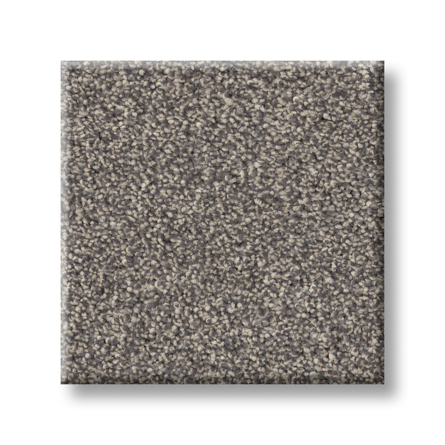 A square sample of Vivid Touch I Pet Friendly Carpet in textured grey with mixed light and dark fibers, shown on a white background—ideal for homes with pets.