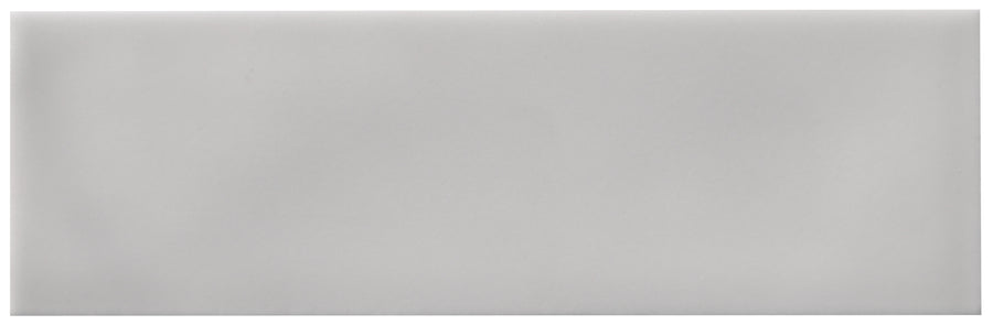 The Zephyr 2.5x8 Ceramic Tile features a smooth, plain rectangular gray surface with soft, even lighting and no visible textures or markings; available as a special-order Mediterranean style.