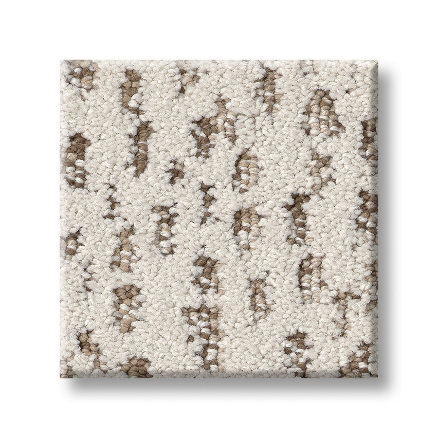 A square swatch of Ambitious On Trend Carpet in cream with brown and beige speckles, shown on a white background.
