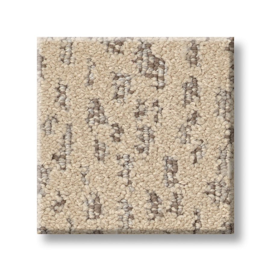 A square sample of Ambitious On Trend Carpet in beige with scattered gray speckles is displayed on a white background.