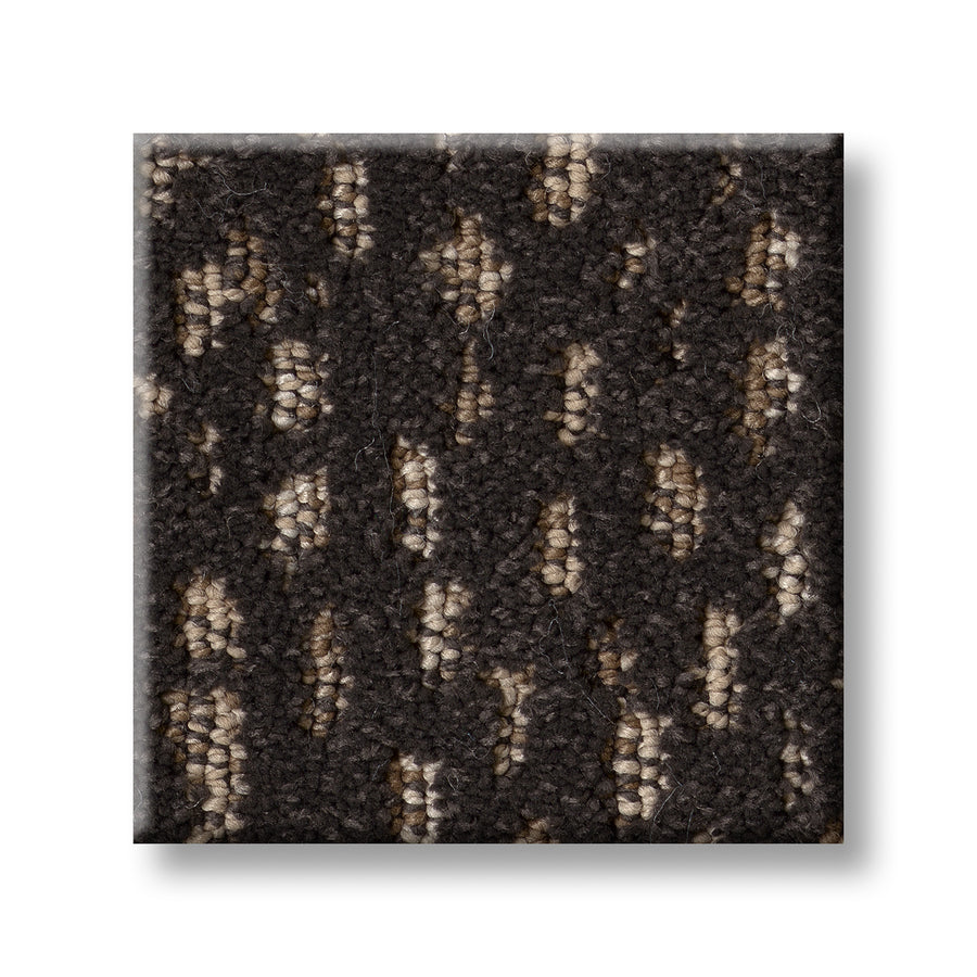 A close-up of the Ambitious On Trend Carpet reveals a dark brown base with light brown and beige speckles. Its dense, looped fibers create a sophisticated look that's stylish and inviting.