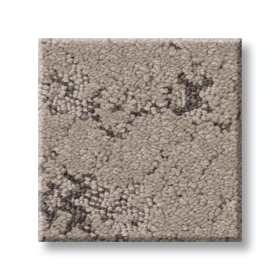 A square sample of Evoke On Trend Carpet, a textured beige floor covering with abstract patterns, is shown on a white background—ideal for adding a stylish bohemian touch to any space.