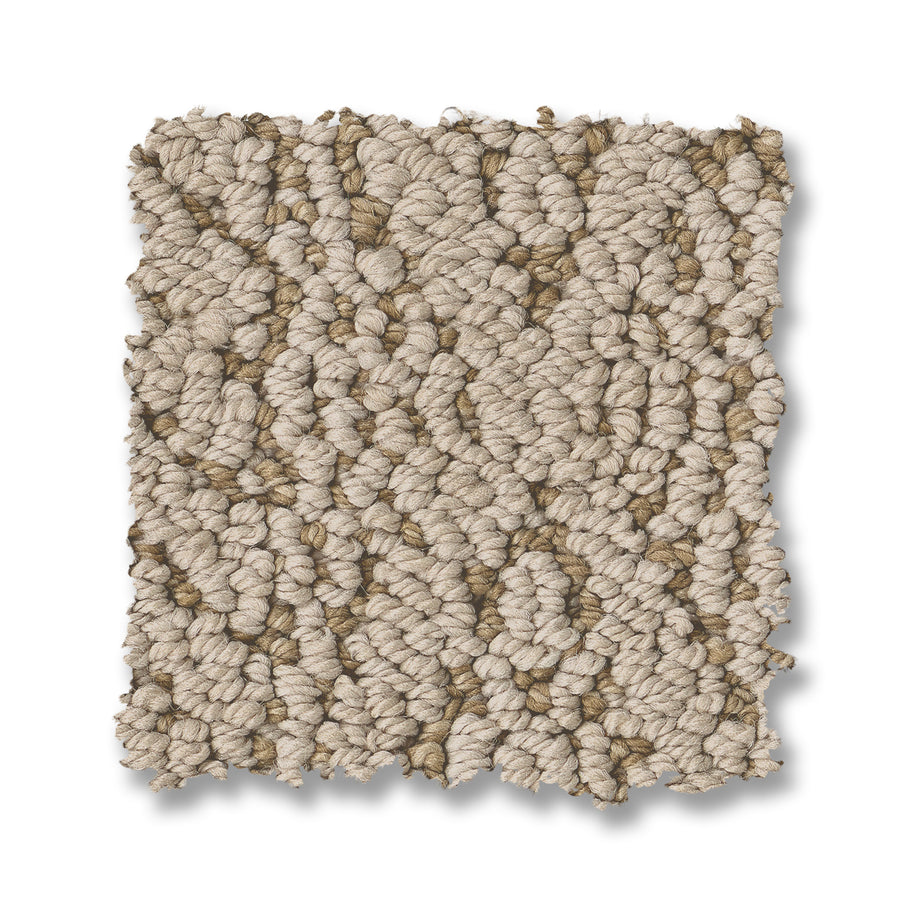A rectangular swatch of Crochet Berber Carpet in beige and light brown with a unique looped texture, shown on a white background.