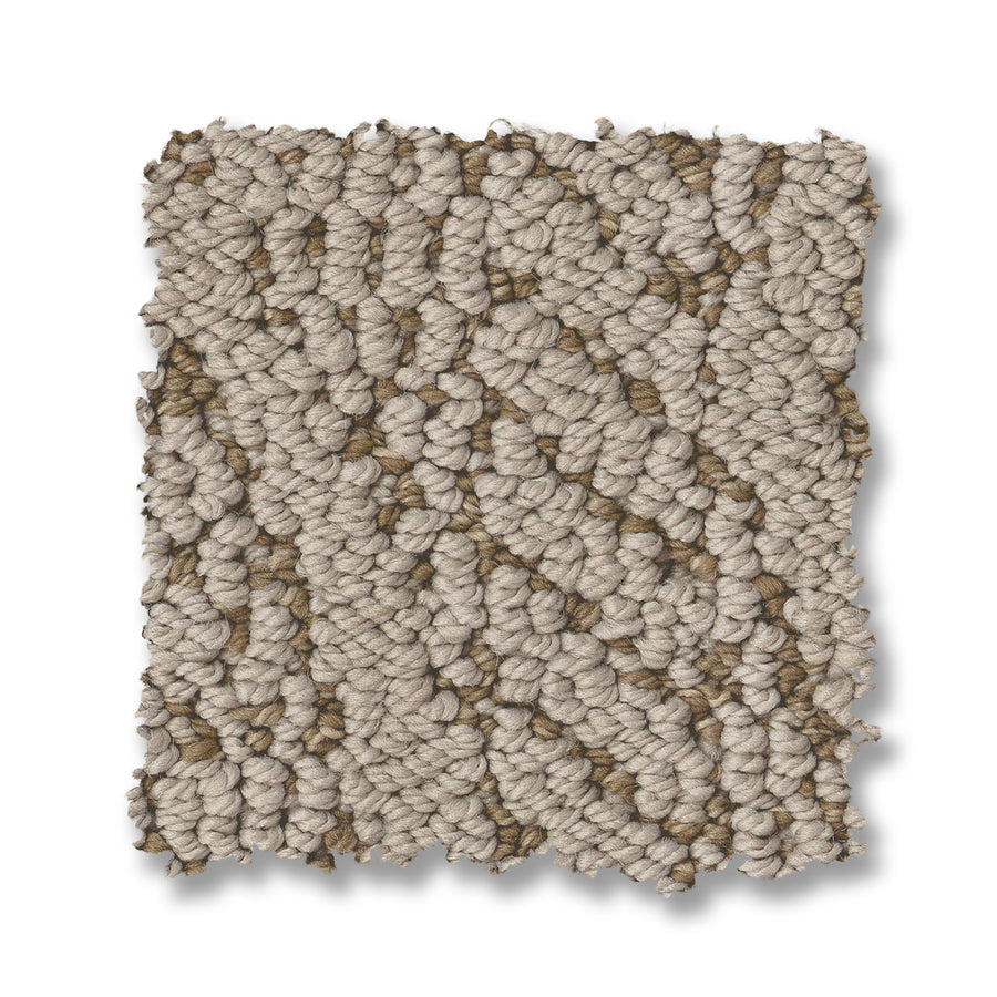 A close-up of the Crochet Berber Carpet, a rectangular beige and brown luxury swatch with a loop pile Berber texture, displayed on a white background.