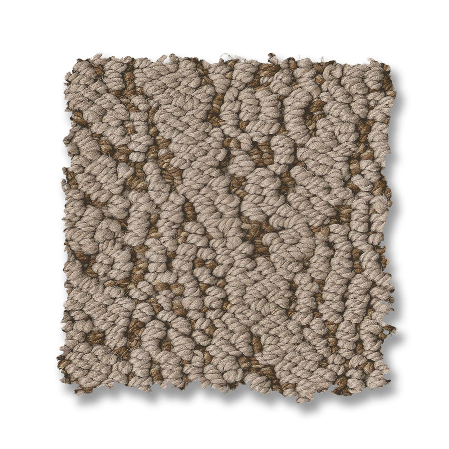 A square sample of Crochet Berber Carpet, featuring a textured, looped Berber pattern in beige and brown tones, displayed on a white background.