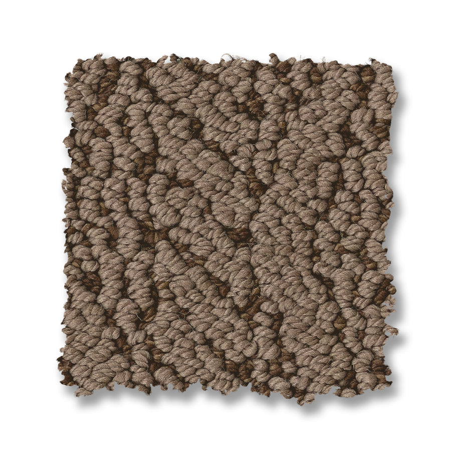 A rectangular swatch of Crochet Berber Carpet in brown, featuring a looped pile and classic Berber texture, displayed on a white background.