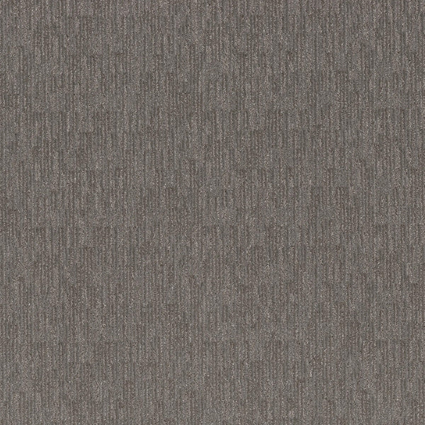 Close-up of Sneak Peak Berber Carpet in Magnetic, showing its textured gray surface with vertical stripes. The dense pile and blend of light and dark fibers offer a subtle, uniform look, perfect for durable flooring.