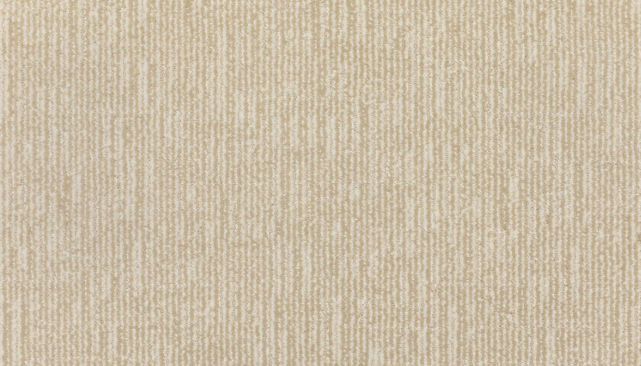 Magnetic Vision Family Friendly Carpet in Pearl Bead features a beige, textured background with vertical, irregular stripes resembling woven fabric or luxury flooring for a neutral, subtle look.
