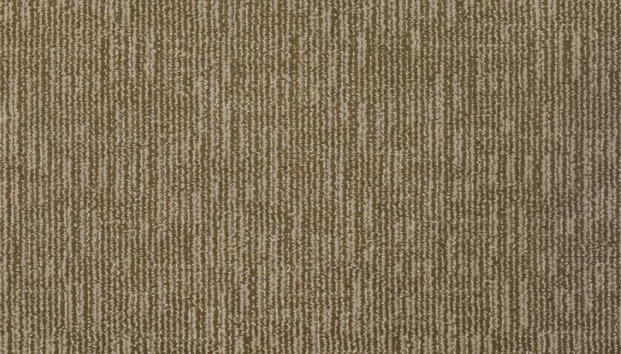 Close-up of the Magnetic Vision Family Friendly Carpet in Canyon, featuring a family-friendly texture and subtle grid-like pattern with vertical and horizontal lines in various brown and beige shades.