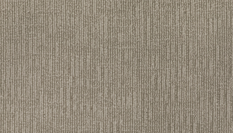 Close-up of the Magnetic Vision Family Friendly Carpet in Tender, featuring a beige and light brown linear pattern with irregularly spaced lines that form a subtle grid—ideal for family spaces needing durability.