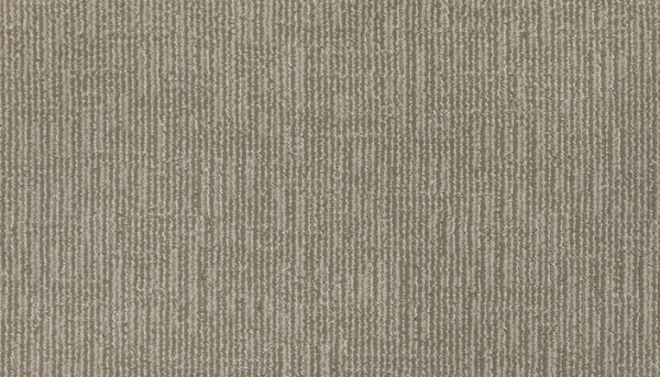 Close-up of the Magnetic Vision Family Friendly Carpet in Tender, featuring a beige and light brown linear pattern with irregularly spaced lines that form a subtle grid—ideal for family spaces needing durability.