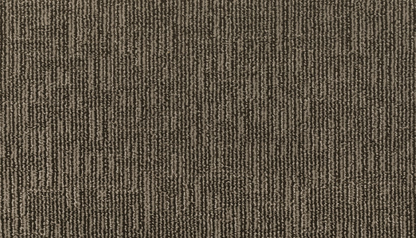 Close-up of the Magnetic Vision Family Friendly Carpet in Montego, featuring a durable build and a brown and beige linear pattern for a subtle, geometric, modern look.