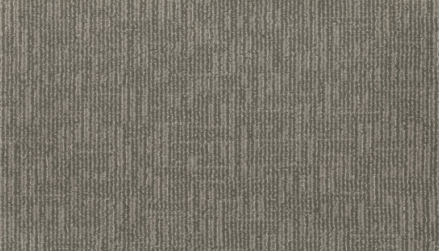 Magnetic Vision Family Friendly Carpet in Sleigh features a durable gray surface with a subtle, repeating geometric pattern of intersecting lines and rectangles, offering modern texture and depth with various shades of gray.