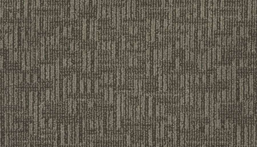 Close-up of Magnetic Vision Family Friendly Carpet in Rocky color, featuring a durable, textured surface with interlocking dark and light gray lines in a modern geometric design—ideal for family-friendly spaces.