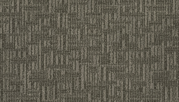 Close-up of Magnetic Vision Family Friendly Carpet in Rocky color, featuring a durable, textured surface with interlocking dark and light gray lines in a modern geometric design—ideal for family-friendly spaces.