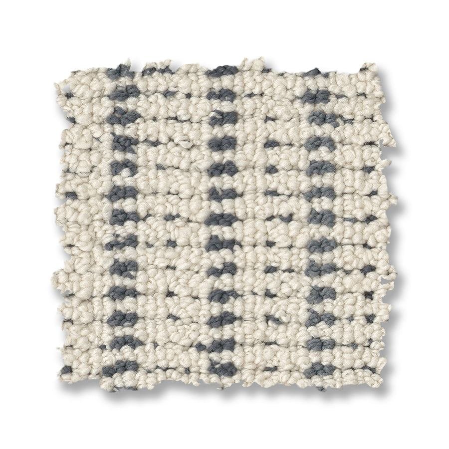 A square swatch of Laken On Trend Carpet showcases a textured pattern with thick cream yarn and thin gray stripes on a white background—ideal for elevating your luxury carpet collection.