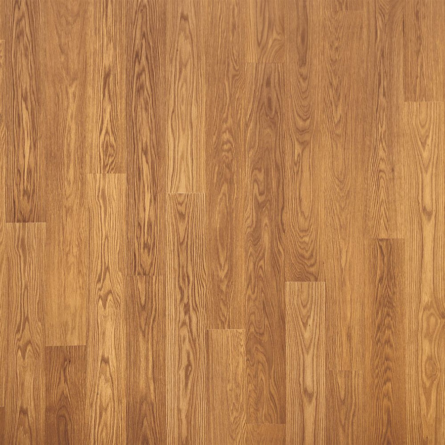 Sternbank 5 1/4" Waterproof Laminate in Barley Oak features a light brown wood look with visible grain and natural texture; moisture-resistant planks are installed for a seamless, warm finish.