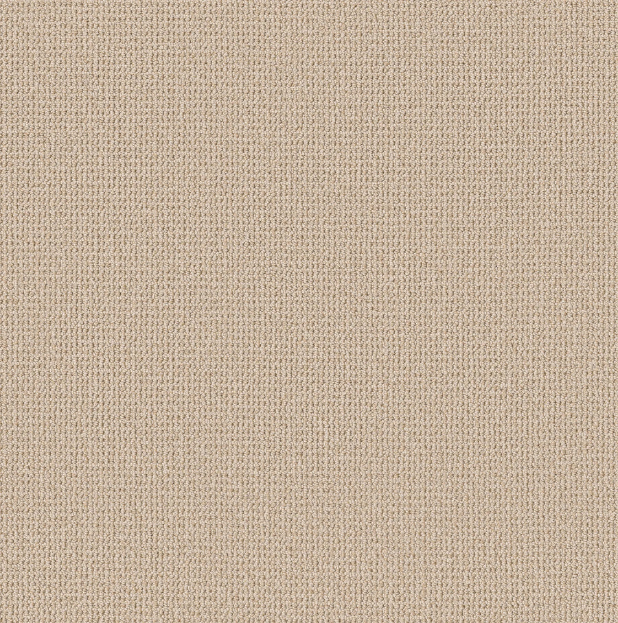 Close-up of the Purrfection Beber Carpet in Matchstick color, showcasing its plush, beige knit-like texture with soft, evenly spaced tufts for a luxurious and consistent look throughout.