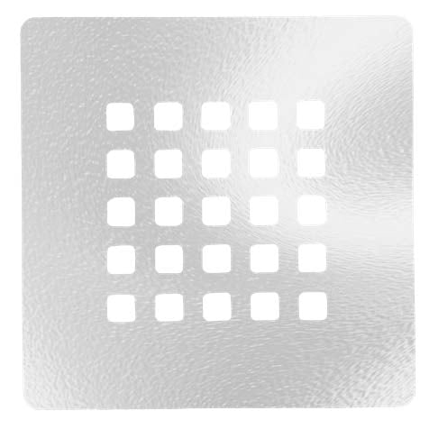The NEOstone Point Shower Base Drain Cover is a square stainless steel grate with 25 evenly spaced square holes in a 5x5 grid, rounded corners, and a slightly textured surface, designed for use in shower bases.