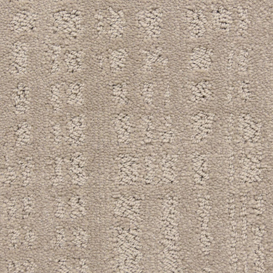 Close-up of the Willow Lake On Trend Carpet in Media Room, showing a textured geometric pattern with raised rectangles and dots. Its soft fibers offer luxury, while the durable design suits high-traffic areas.