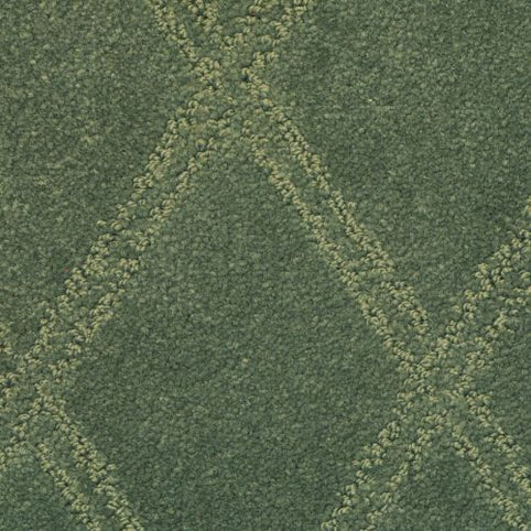 Close-up of Braided Opulence Berber Carpet in Mediterranean, highlighting its durable construction and textured diamond pattern with subtly contrasting green shades from raised stitching.