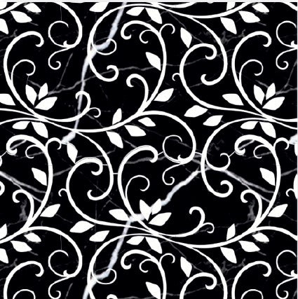 The Meleze Polished Marble Tile features a black and white abstract pattern, bringing a touch of luxury to your decor.