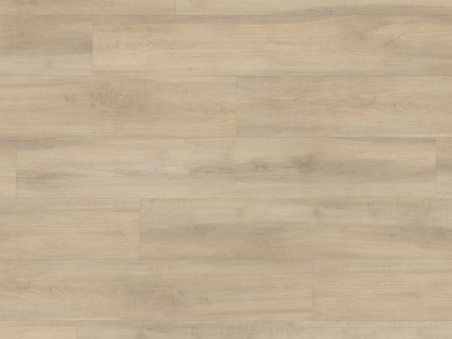 Korlok Reserve 7" Vinyl Plank in Smoked Millstone Sycamore features light tones and a natural grain pattern, with planks arranged side by side to highlight subtle variations for a clean, modern hardwood look.