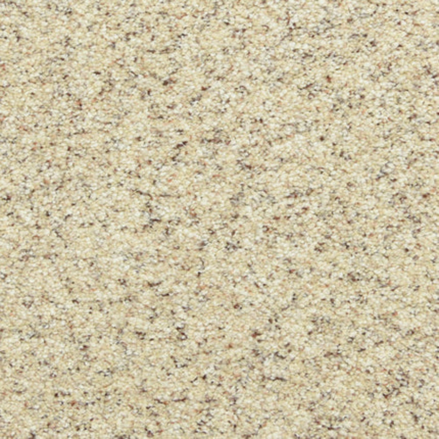 Close-up of Maroon Bells Family Friendly Carpet in Mineral—a durable, textured carpet with a beige base and speckled pattern featuring brown, tan, and cream flecks.