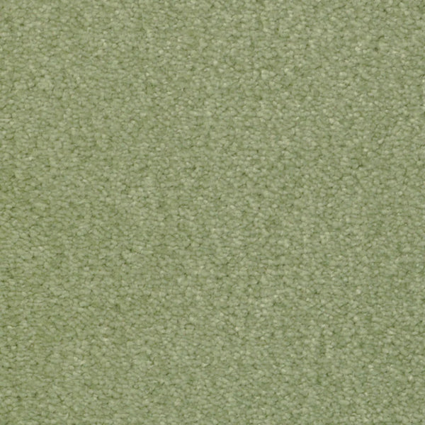 Close-up of Seduction On Trend Carpet in Misty Meadow, featuring a textured, light green surface with soft, tightly packed fibers for elegant comfort.