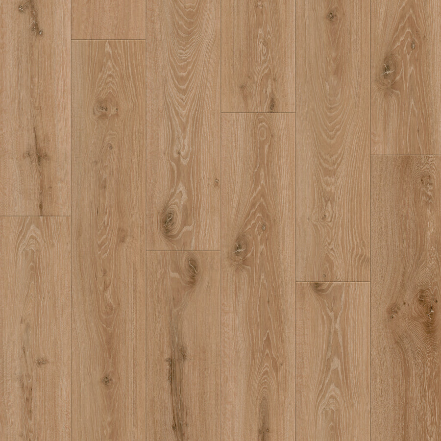 Coretec Retro Revival 9" Vinyl Plank in Mocha Field Oak features visible wood grain patterns and knots, arranged vertically for a vintage look. Enjoy a natural, smooth finish with the durability of vinyl flooring.