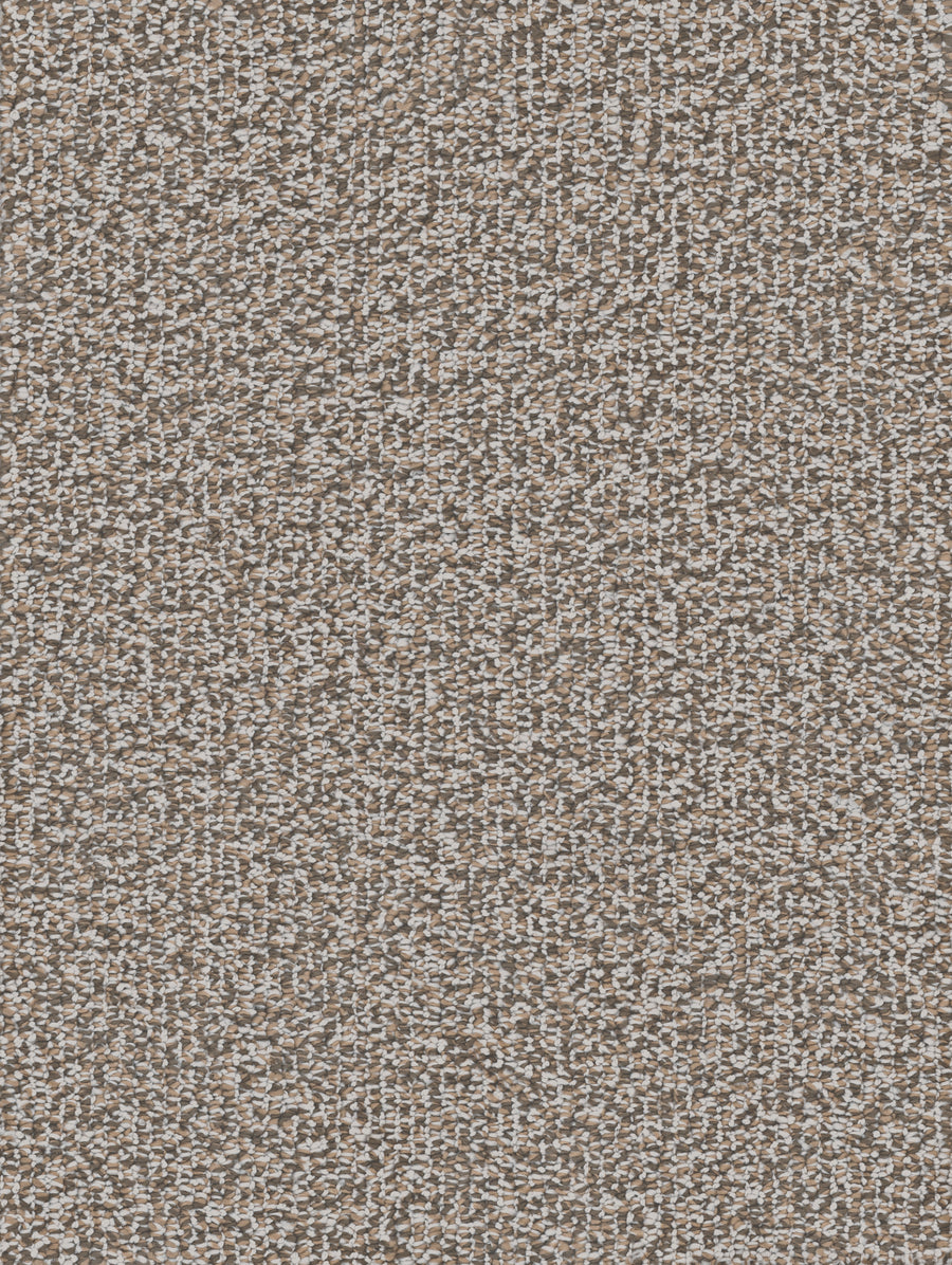 Featuring a densely textured, brown and beige woven surface with a complex, small-scale pattern that mimics the appearance of tightly knit fibers, the Modern Sisal On Trend Carpet in Soft Sweetgrass evokes the natural look of sisal fibers often found in contemporary carpet designs—making it an excellent choice for durable flooring.