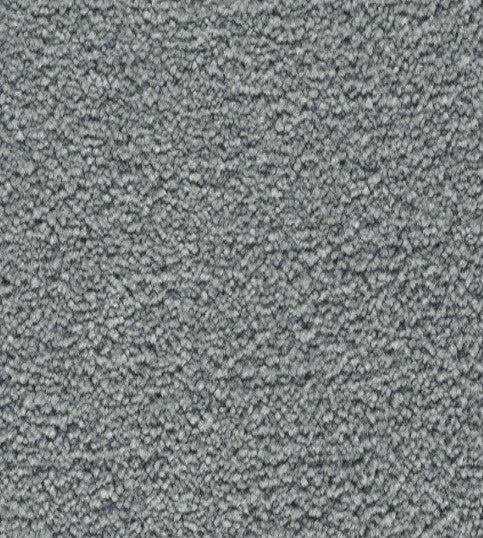 Close-up of Quality Living I Pet Friendly Carpet in Morning Dew. The gray, looped pile offers a textured, durable surface with subtle shade variations and uniform fibers for a stylish, resilient finish.