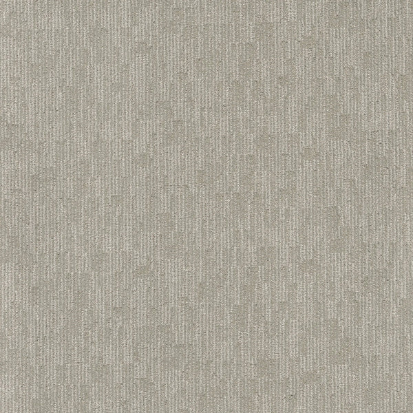 Sneak Peak Berber Carpet in Morning Zen features light beige textured fabric with a subtle, irregular vertical stripe pattern. Its softly woven surface offers a modern look inspired by dense pile and durable Berber flooring.