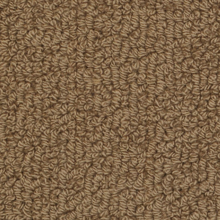 Close-up of Savant Berber Carpet in Mozart color showcases its soft, durable loop pile. The uniform brown fibers create a cozy look, making this carpet ideal for high-traffic areas while adding warmth to any space.