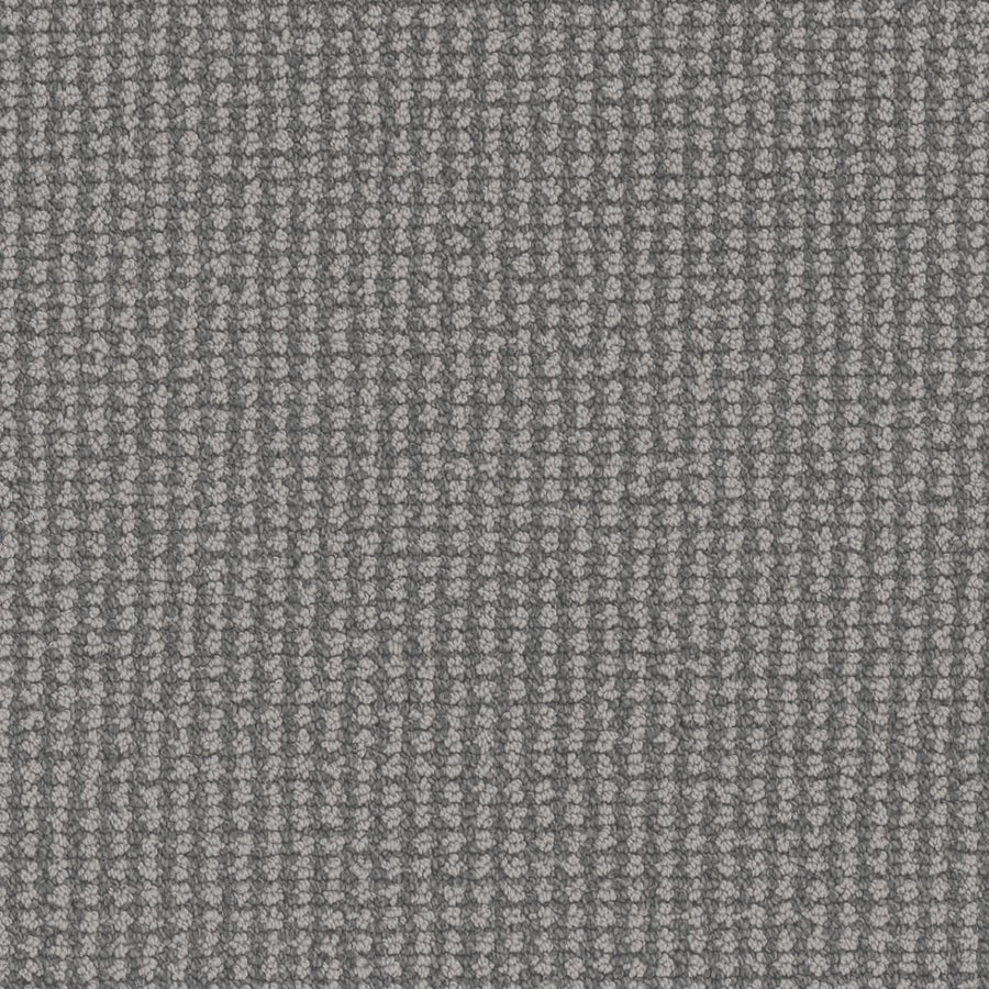Close-up of Mykonos Berber Carpet in Palladium, showcasing a grey textured fabric with a small, repeating rectangular grid pattern reminiscent of classic berber weave, perfect for adding subtle luxury to any space.