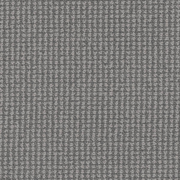 Close-up of Mykonos Berber Carpet in Palladium, showcasing a grey textured fabric with a small, repeating rectangular grid pattern reminiscent of classic berber weave, perfect for adding subtle luxury to any space.