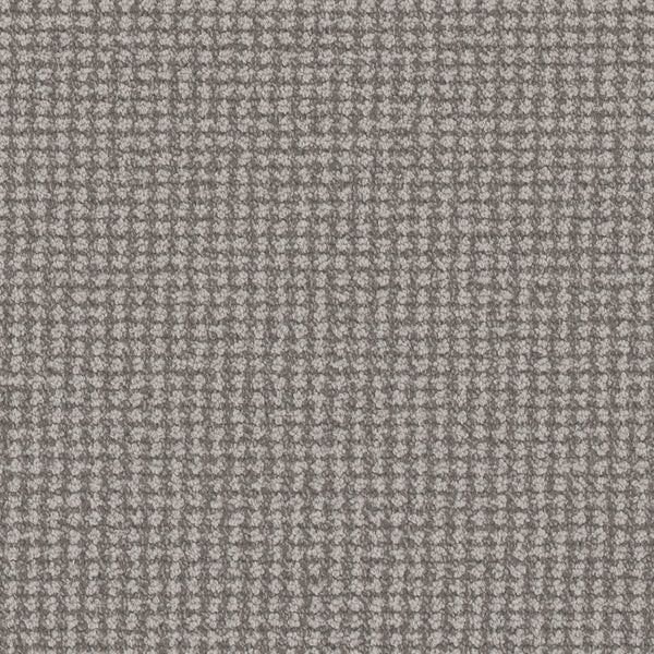 Close-up of a textured gray fabric in the Rome color, showing a small, grid-like woven pattern. The tight, even design captures the refined look of luxury flooring like Mykonos Berber Carpet.