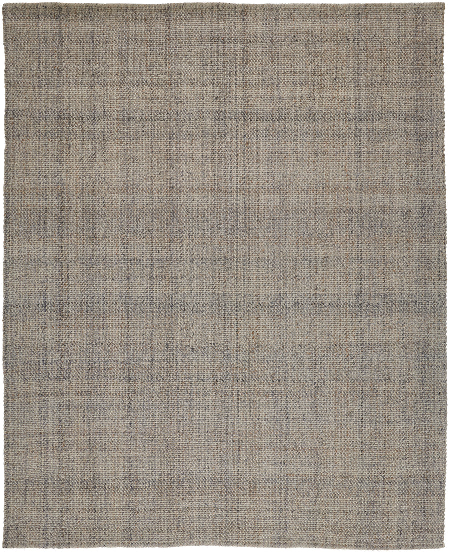 The Naples Area Rug is a large, square rug with a subtle plaid pattern in neutral gray and beige tones, featuring an elegant design and coarse, natural texture.