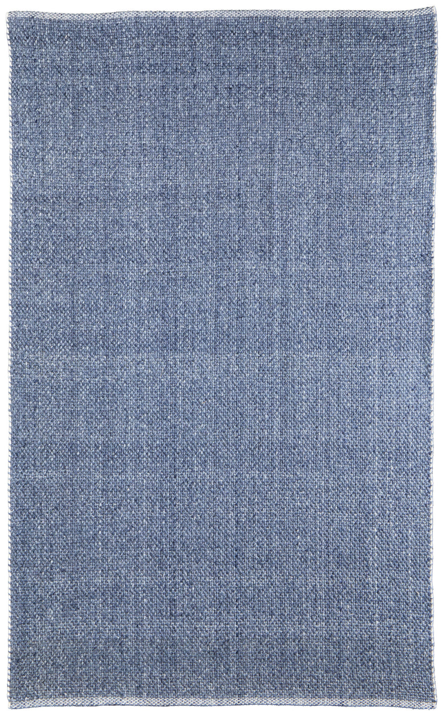 The Naples Area Rug is a rectangular, woven rug in denim blue with a subtle textured pattern and finished edges.