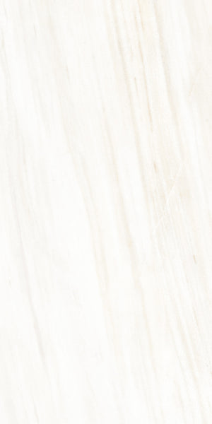 Light beige marble surface with subtle, wavy, creamy streaks and natural veining running diagonally across the tile, creating a smooth and elegant stone texture.