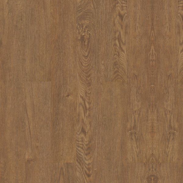 A close-up of Coretec Originals Classics Vinyl flooring shows a warm brown finish with natural wood grain patterns and subtle color variations, combining authentic wood visuals with the durability of rigid core construction.