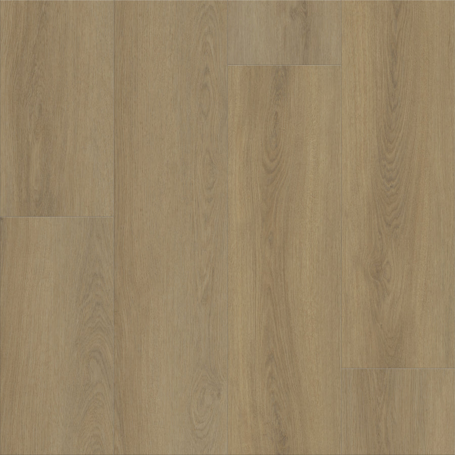 Classic Dwell features light brown flooring with a natural wood grain, subtle knots, and shade variations. Rectangular planks in a staggered layout provide timeless style and practical appeal for any space.