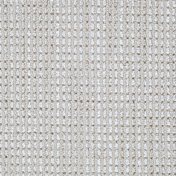 Close-up of Top Notch Berber Carpet in Natural color, featuring a soft, woven texture and a grid pattern of raised, evenly spaced lines. This stain-resistant carpet is ideal for premium flooring.