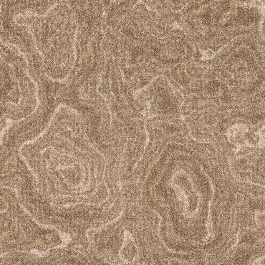 Close-up of Nature's Gem On Trend Carpet featuring brown and beige marbled swirls resembling wood grain or stone, with irregular concentric lines that add stylish, organic appeal.