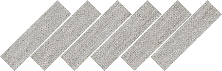 Six elongated parallelogram tiles with a light gray, textured surface are arranged diagonally and parallel to each other against a white background.