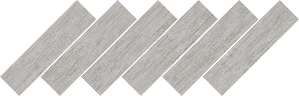 Six elongated parallelogram tiles with a light gray, textured surface are arranged diagonally and parallel to each other against a white background.