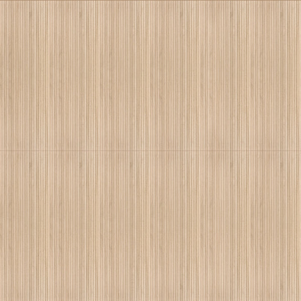 The New Grooves 16x48 Glazed Ceramic Tile features a light wood look with vertical grain, subtle seams dividing it into four sections, and a fluted design for a clean, minimalistic, and contemporary style.