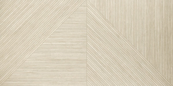 The a.CUTE 24x48 Matte Glazed Porcelain Tile features a beige geometric pattern with intersecting lines forming triangles, creating a textured, minimalist abstract design—ideal for modern spaces.