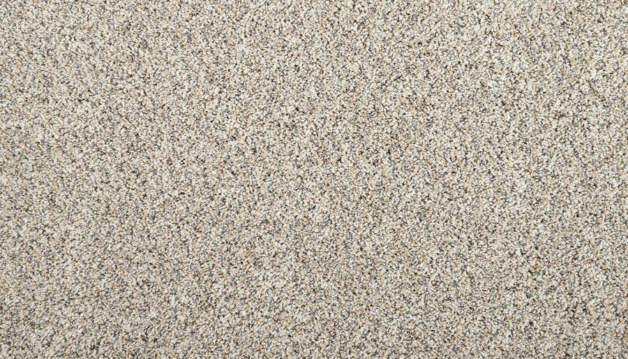 Close-up of Flourishing Tones Family Friendly Carpet in beige, featuring a soft, textured surface. Its tightly woven fibers and subtle light and dark specks offer easy maintenance and lasting durability.